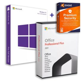   Microsoft Windows 10 Pro (OEM) + Office 2021 Professional Plus (Online aktiválás) + Avast Premium Security (1 eszköz / 1 év)