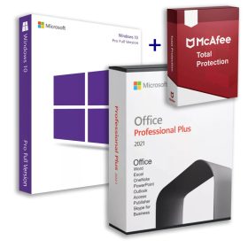   Microsoft Windows 10 Pro (OEM) + Office 2021 Professional Plus (Online aktiválás) + McAfee Total Protection (5 eszköz / 1 év) Family Pack